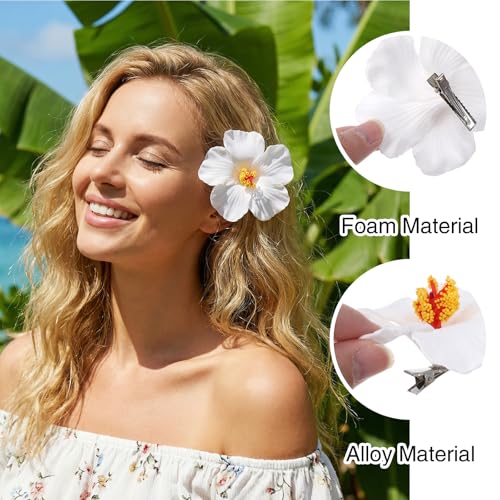 Ouligay 8 PCS Pinzas para el Cabello con Flores Hawaiianas, Clips de Flores Artificiales Plumeria Hibiscus 3.5 Pulgadas Boho Accesorios de Playa para Mujeres y Niñas miniatura 3
