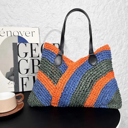 Image of Hand-woven Soft Large Straw Shoulder Bag Retro Boho Tote Bags Summer Beach Bag Rattan Handbag