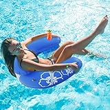 Sunrio Inflatable Pool Float Chair with Ergonomic Headrest Pool Floaties Floating Pool Chair Lounge Floats for Swimming Pool with Cup Holder Comfort Cool Mesh Vent Seat for Adults