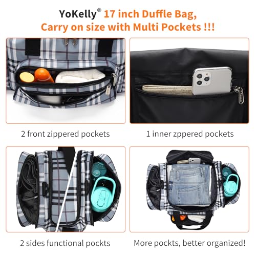 Image of 17 inch Small Duffle Bag, Gray /White | 25L, Multi Pockets, Carry On, Weekender Bag, Travel Gym Sport