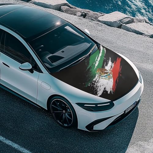 Image of Car Hood Cover Elastic Washable Hood Covers for Cars Mexican Flag Auto Hoods Protector Automotive Decor Half Car Cover for Cars Hoods Banner Replacement