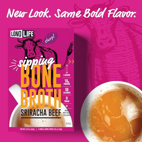 Image of LonoLife Sriracha Beef Bone Broth Powder Packets 24 Pack, 10g Protein