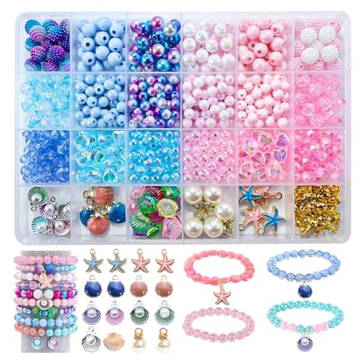 YJWZ 625 Stück Armbänder Selber Machen Kinder,24 Farben Armband Meeresthema Bastelset,Perlenset ab 4 Jahre & Erwachsene Inkl Schmuckzubehör zum Auffädeln | DIY Armband Selber Machen Kit