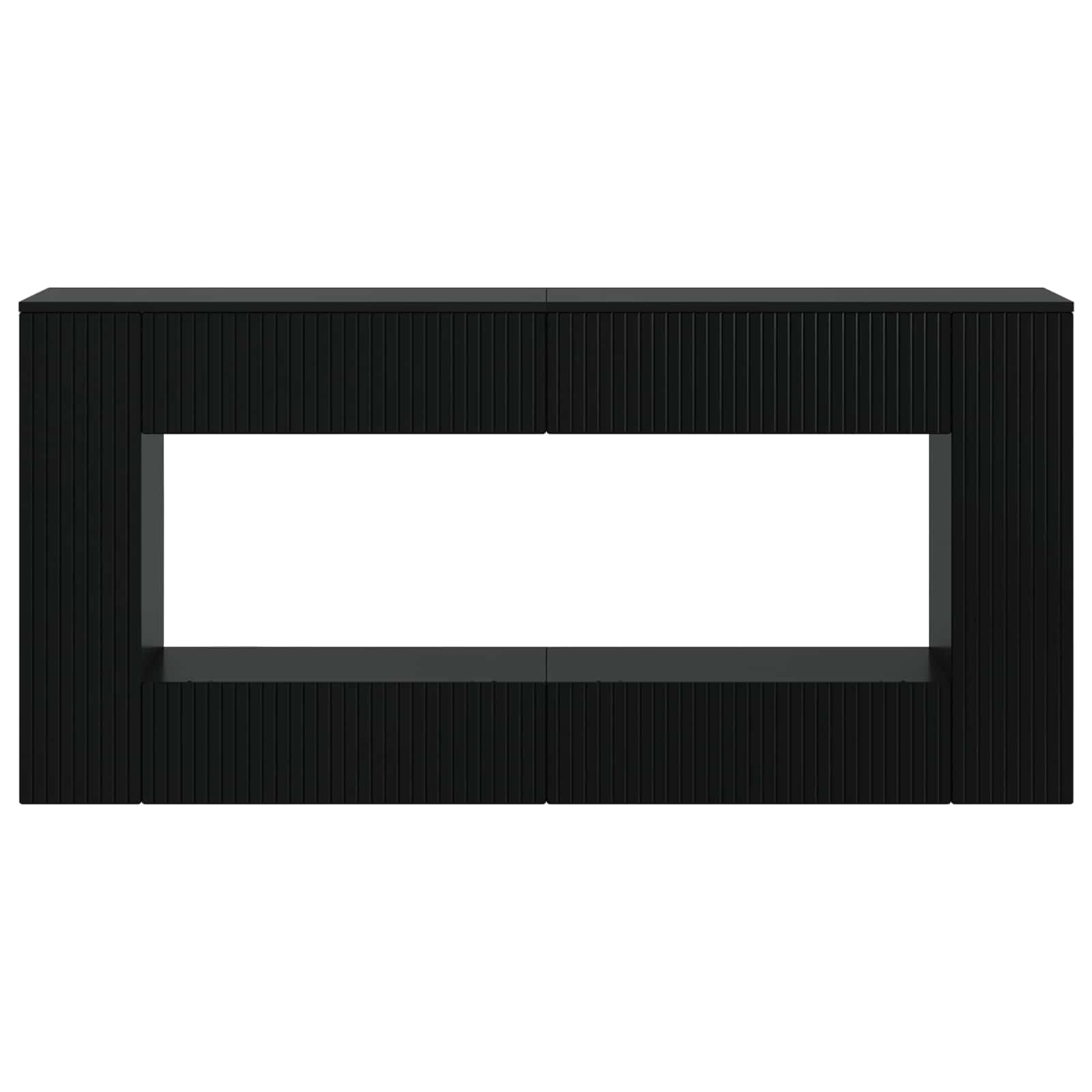 Tavolo consolle a righe, nero, 155 x 29 x 74 cm, in legno, moderno, con cassetti e ripiani, per corridoio, soggiorno, ufficio