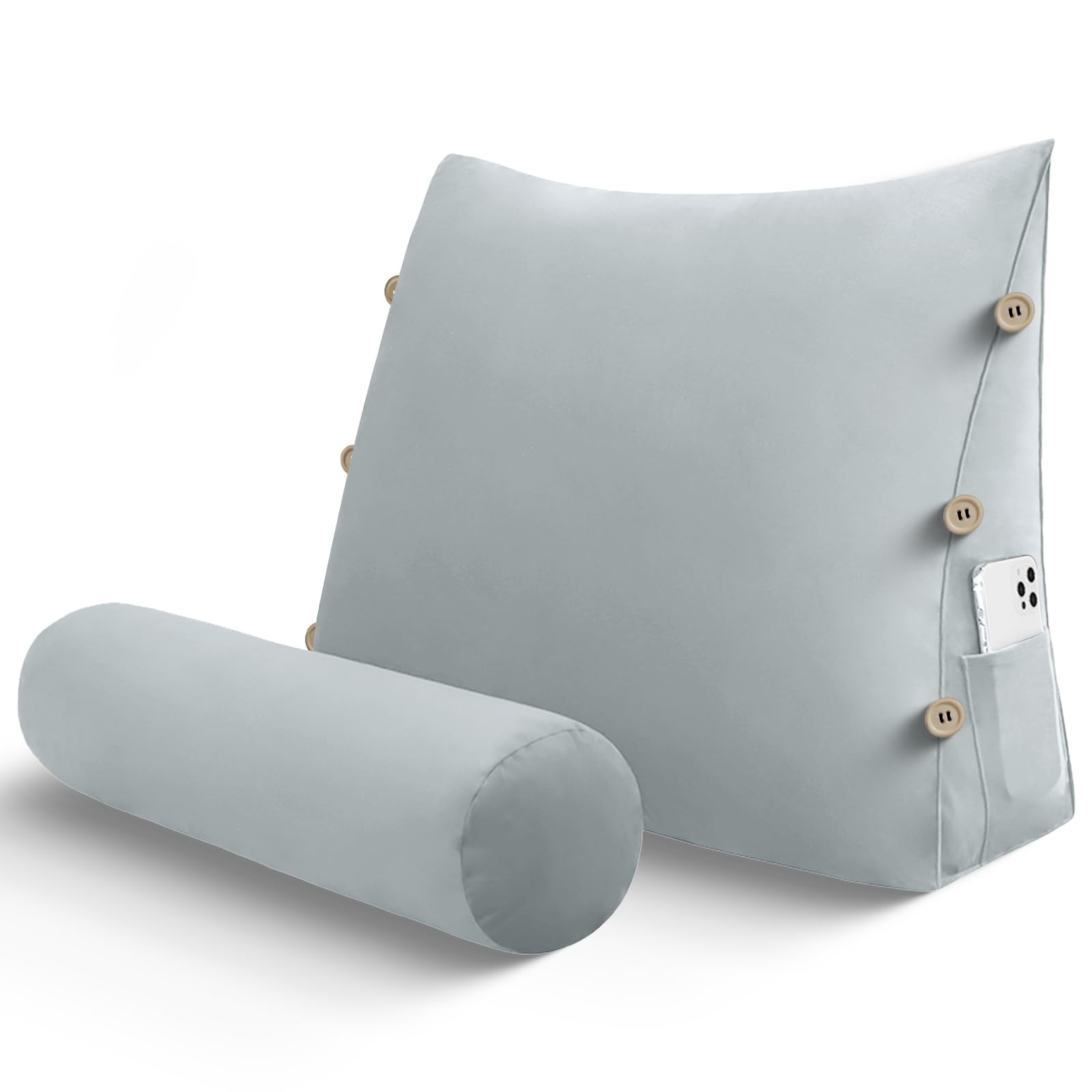 LELEFIDO Almohada de Lectura de cuña para Cama, cojín de Lectura Ajustable, Almohada Triangular para sofá, Almohada de Apoyo Lumbar para Cuello y Espalda con Funda extraíble