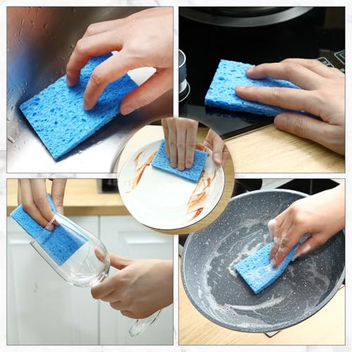 Image of Zhengmy 100 Pieces Sponges Bulk Sponges Kitchen Compressed Sponge Natural Dish Sponge Compressed Wood Pulp Cleaning Without Scratching for Kitchen Bathroom, 3.9 x 2.4 x 0.12 Inch (Blue)