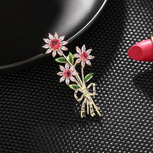 Image of 14K Gold Daisy Brooch with Crystal Inlay - Bright Bouquet Flower Crystal Brooch,Ideal Gift for Her on Special Occasions