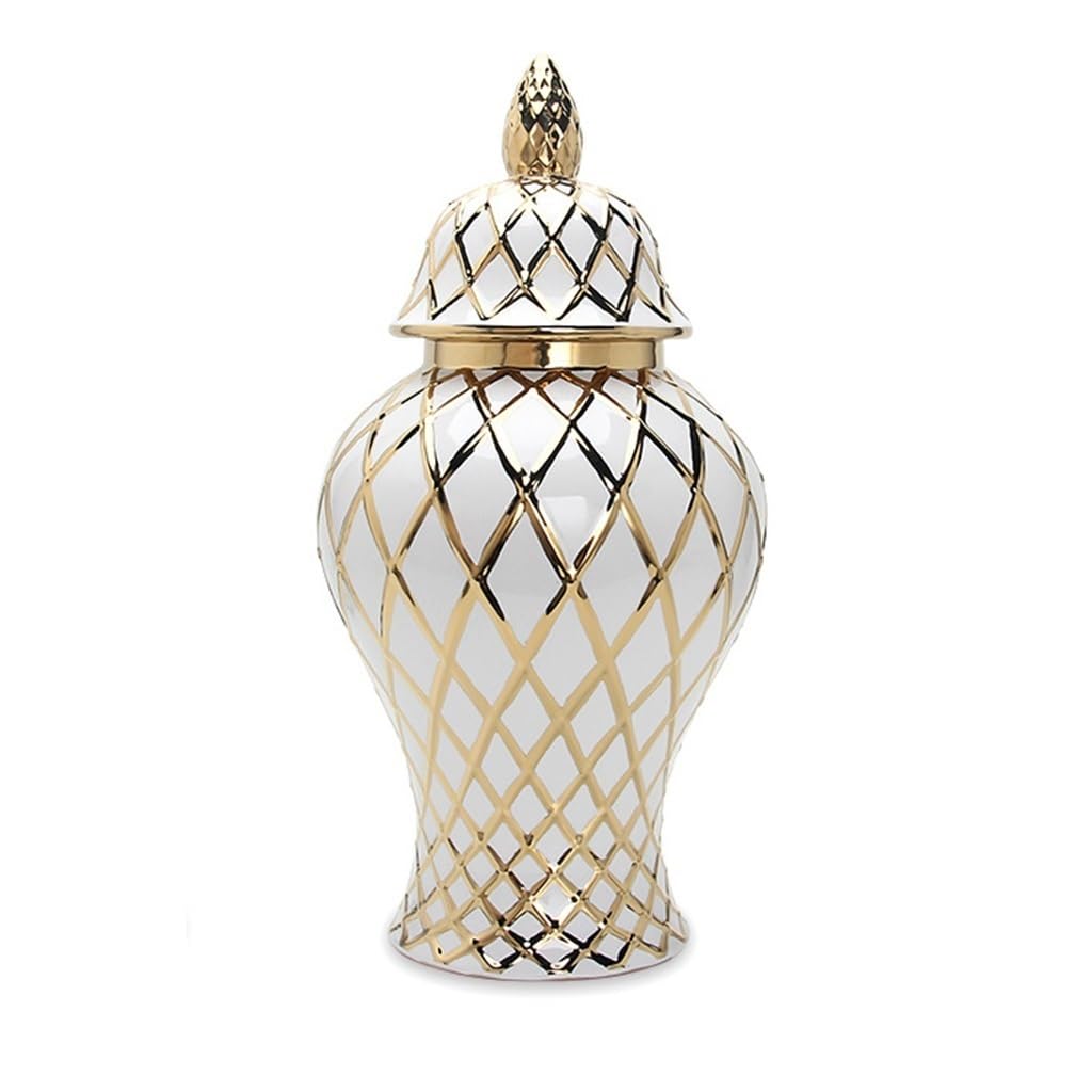 Keramischer Ingwer Krug Mit Deckel Weiß Und Gold Allgemeiner Krug Tempelkrug Keramischer Krug Zur Aufbewahrung Für Home Crafts Weiche Dekoration Vasen Blumenarrangements