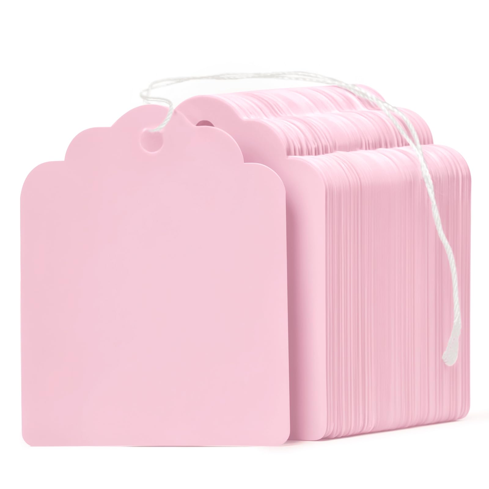 Uniclife 200 Pcs Price Tags with String Attached 1.8 Inch Writable Pink Hang Tag String Tags for Pricing Clothing Jewelry Price Display Labels Blank