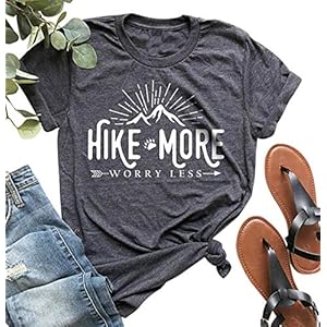 Hike More Worry Less Shirts for Women Hiking Shirt Funny Letter Print Tshirt Short Sleeve Shirt Gift for Hiker