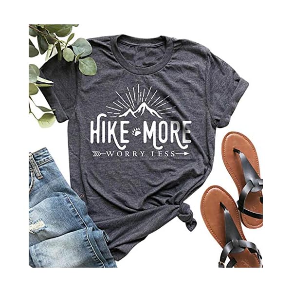 Hike-More-Worry-Less-Shirts-for-Women-Hiking-Shirt-Funny-Letter-Print-Tshirt-Short-Sleeve-Shirt-Gift-for-Hiker Hike More Worry Less Shirts for Women Hiking Shirt Funny Letter Print Tshirt Short Sleeve Shirt Gift for Hiker