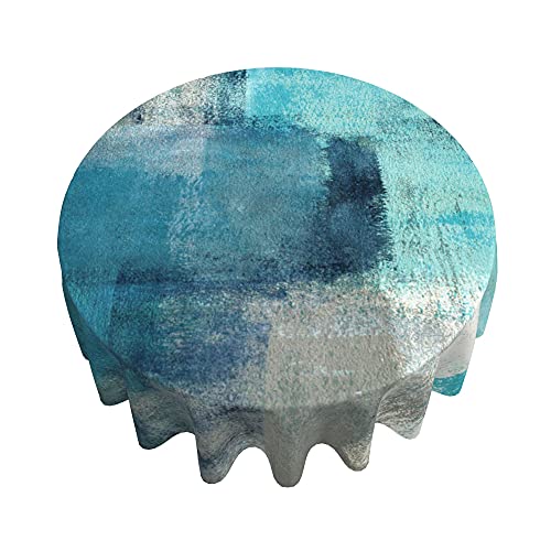 Abstract Art Painting Gray And Teal Table Cloth Turquoise Round Tablecloth 60 Inch Waterproof Dining Table Cover Modern Tablecloths For Round Tables Kitchen Dining Room Indoor Outdoor #TOP2