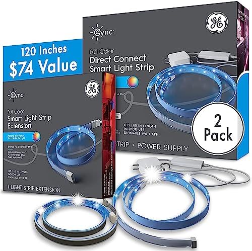 GE Lighting CYNC Smart LED Light Strip Bundle, Full Color, Bluetooth and Wi-Fi, Works with Alexa and Google Home, 120 Inches (2 Pack)
