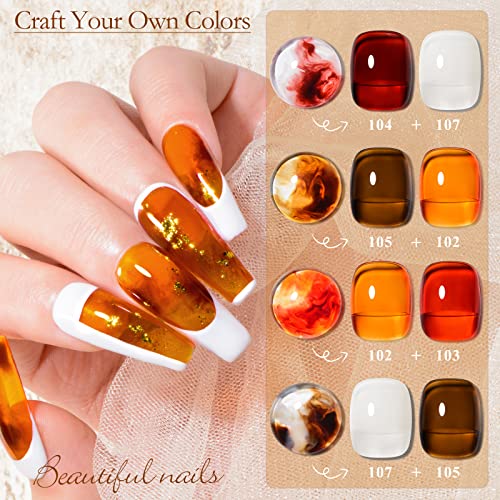 Msruioo Jelly Crystal Gel Nail Polish Translucent Tortoise Shell Nails Red Coral Caramel Orange Amber Brown Grey Fall Colors And Cat Eye Gel Polish Soak Off Uv Led Manicure Art 6 Colors Gift Box #TOP4
