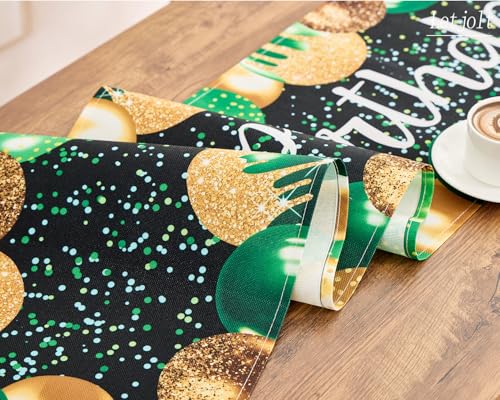 Image of Letjolt Golden Green Balloon Happy Birthday Table Runner 72 Inches | Linen-Like Fabric, Celebrate Birthday Party Table Decor