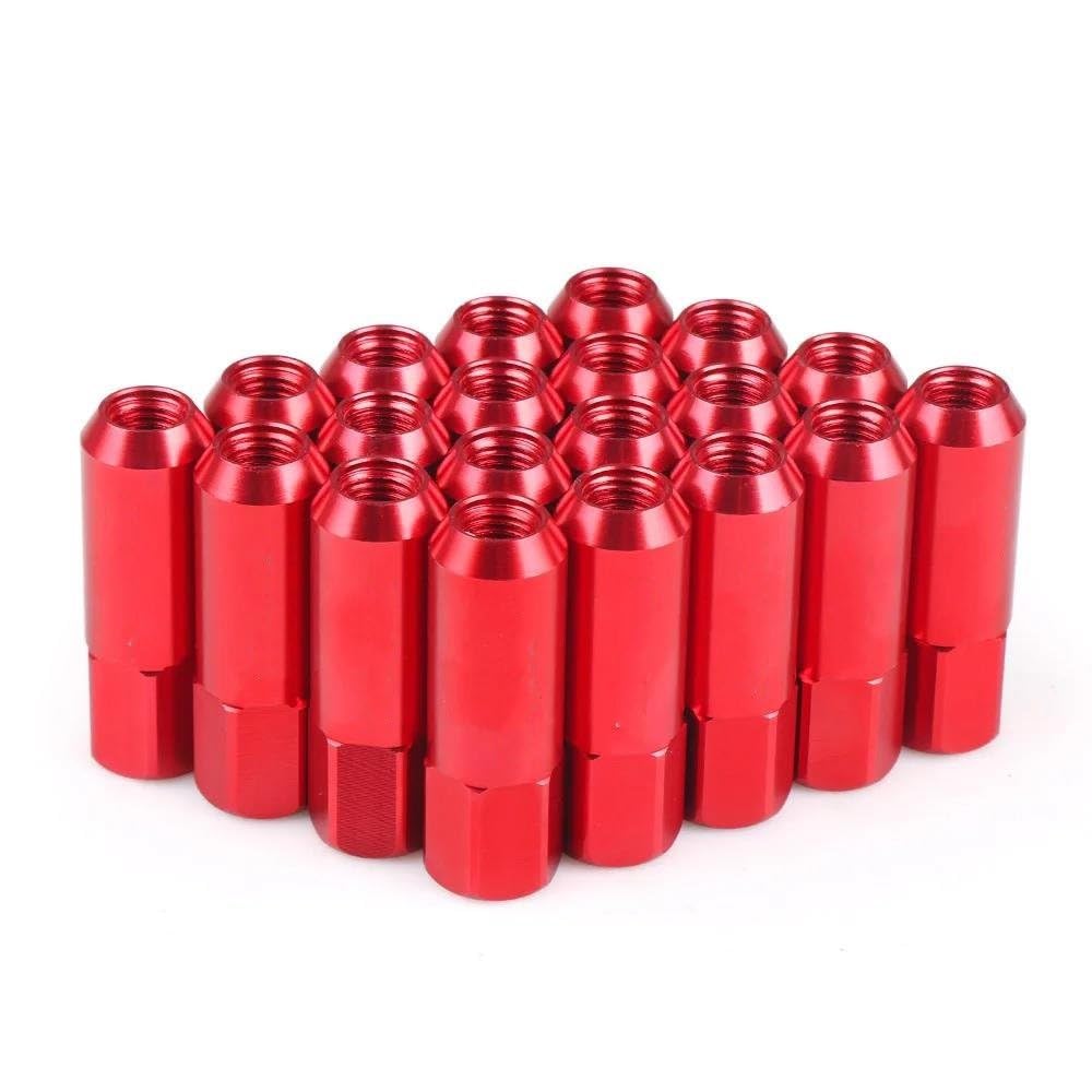 Boulon Vis Écrou Écrous De Roue Vis Rondelle Plate Boulons De Roue De Verrouillage 60MM en Aluminium M12x1,5 BX100442 20 Pièces(Red)