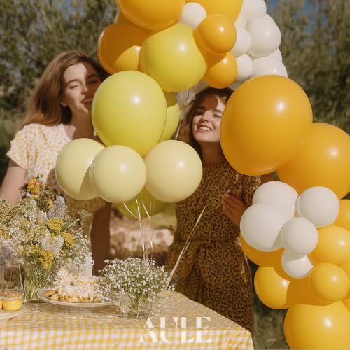 Image of AULE Balloon Arch Kit, Yellow /Mustard Yellow /White, 155Pcs | Macaron Yellow Balloons Garland for Sunflower Birthday Bee Graduation Anniversary Gender Reveal Shower Theme Party Decoration