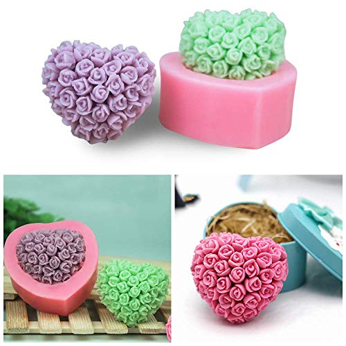 3Pcs/Set 3D Heart & Ball Shaped Rose Candle Molds Small Mini Silicone Rose Flowers Mold For Making Aromatherapy Beeswax Candle Soap Lotion Bar Crayon Wax Melt Polymer Clay Cake Decorating Tool #TOP4