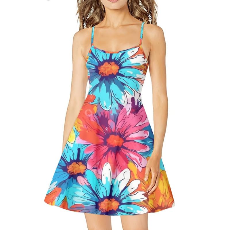 Image of Spaghetti Strap Midi Satin Dresses Summer Sleeveless Sundree Women Girl Beach Party Swing Dress