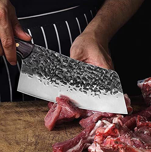 Forged Vegetable Cleaver 7 inch Full Tang Kitchen Knife Chinese Chef's Knives Handmade HC Stainless Steel With WengeWood Handle For Meat Cutting or Slicing Vegetable Good for Home & Restaurant