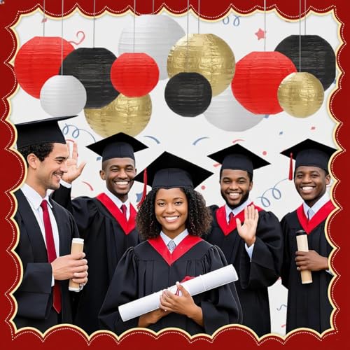 Image of Black Red White Paper Lanterns Decorative 12pcs Party Hanging Decorations for Party Bridal Shower Wedding Baby Shower Graduation Anniversary Room Decor