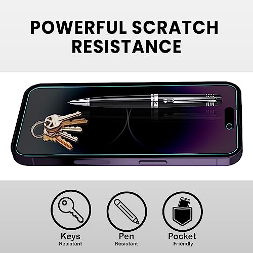 Image of ArmourPro Privacy Tempered Glass for iPhone 14 Pro, Anti Spy Anti Peeping Screen Protector, Edge-to-Edge Full Coverage, 9H Hardness with Cable Protector | Black