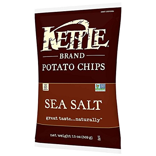 Image of Kettle Brand Potato Chips, Sea Salt, 13 Ounce Party Size, Pack of 10