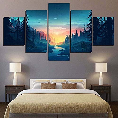 Toile champ de montagne tableau moderne 5 parties grand format salon