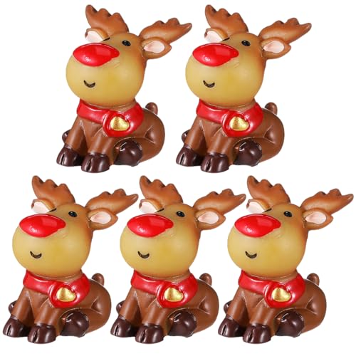 5Pezzi in Resina Cervo Natalizio per Decorazione da Statuette per Natale Miniature per Ufficio e Casa Decorazioni Festive per Tuo