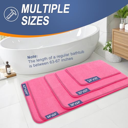 Image of OLANLY Thick Memory Foam Bathroom Runner Rugs 47x24, Extra Soft Absorbent Long Bath Rug, Quick Dry, Non-Slip, Machine Washable Bath Mats for Bathroom, Tub and Shower, Home Decor Accessories, Hot Pink