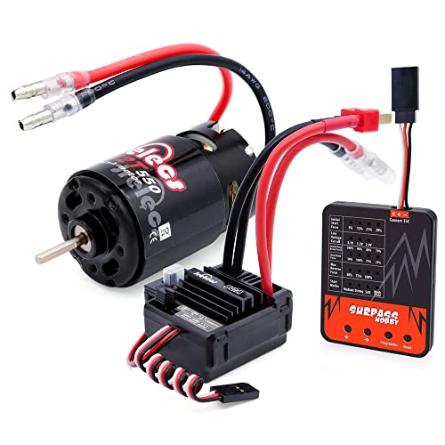 Jrelecs 550 12T Brushed Motor With 80A Brushless Esc & Led Programming Card Combo Set For 1/10 Rc Scale Electric Short Course Truck Car Slash 2Wd/4Wd Redcat Arrma Axial Hsp Hpi Wltoys Kyosho Helion 10Sc #TOP13
