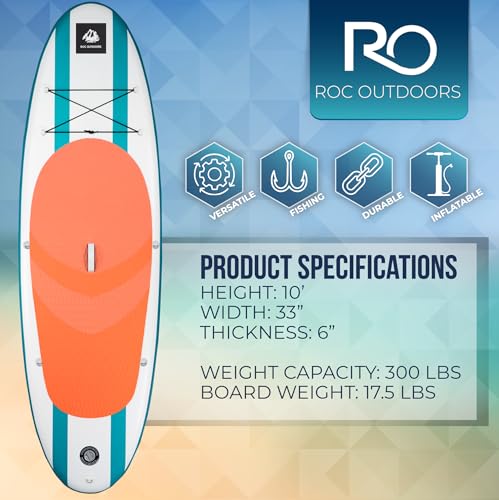 Image of Roc Inflatable Stand Up Paddle Board with Premium SUP Paddle Board Accessories, Wide Stable Design, Non-Slip Comfort Deck for Youth & Adults