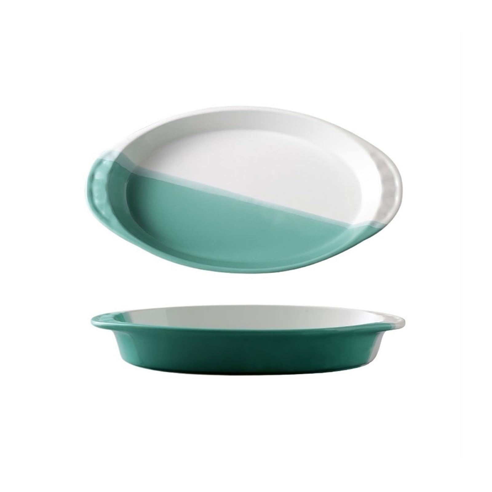 OLSKFUH Kitchen Creative Baking Dish Ceramic Cheese Baked Rice Plate Microwave Binaural Vegetable Tableware Household Bowl Cooking,Green-12inches
