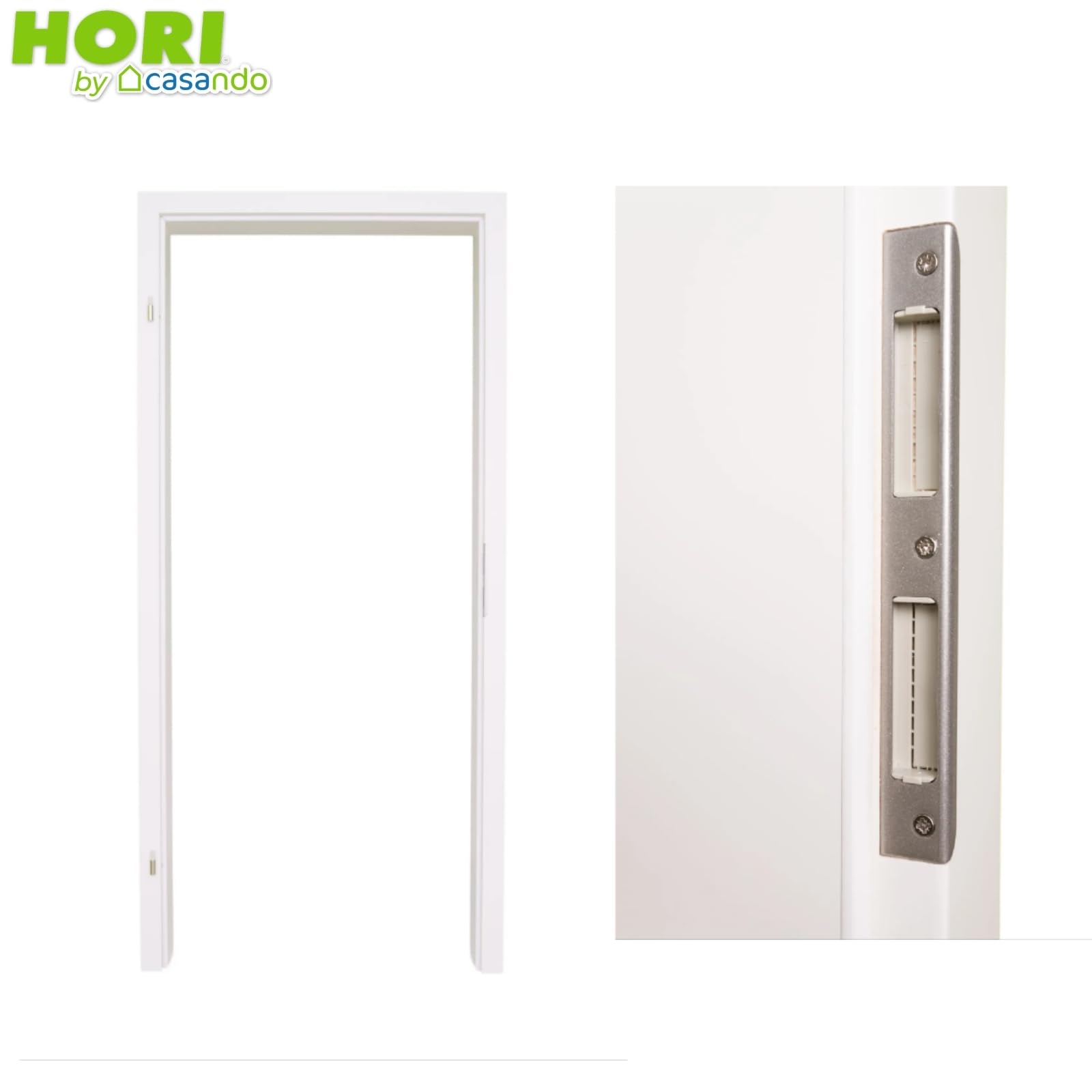 HORI Zimmertür Komplettset mit Zarge und Edelstahl Türdrücker I Innentür CPL Weiß RAL9010 I Größen und Schloss wählbar - 1985 x 735 x 330 mm - DIN Rechts