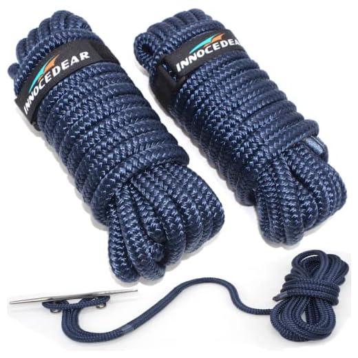 INNOCEDEAR 2 Pack Premium Navy Blue Dock Lines - 15' / 25'/35' with Eyelet.Double Braided Nylon Dock Line/Mooring Lines.Hi-Performance Marine Boats Ropes