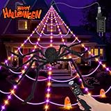 Halloween Decorations Spider Web: Halloween Spider Web Light 250 Purple & Orange LED Lights 59" Giant Spiders Scary Halloweens Decorations Outdoor Indoor for Party Garden Yard Home Haunted House Decor