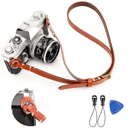 Correa larga de piel para cámara DSLR ajustable compatible con Sony Fujifilm y SLR