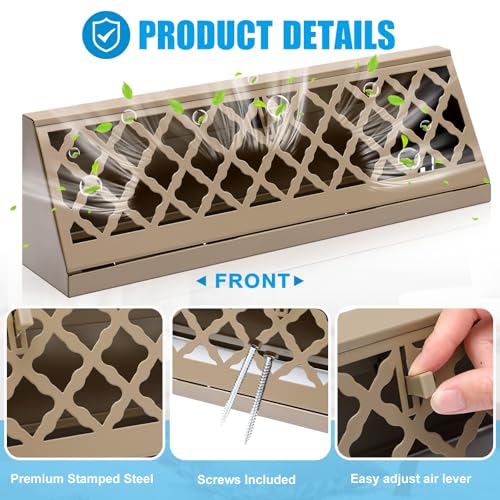 Blulu 2 Pcs 18 Inch Baseboard Register Duct Opening Size Modern Design Vent Covers for Home Floor Wall Baseboard Air Covers Supply Floor Diffuser Including Screws (Brown) by Blulu - Image 3