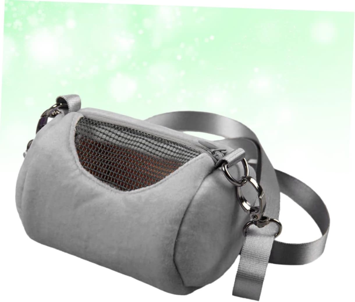 Portable Round Hamster PET Carrier Bag with Breathable Mesh | Soft Plush, Extendable Buckle Strap, Outdoor Travel Use, Camping Friendly Design, Grey Finish
