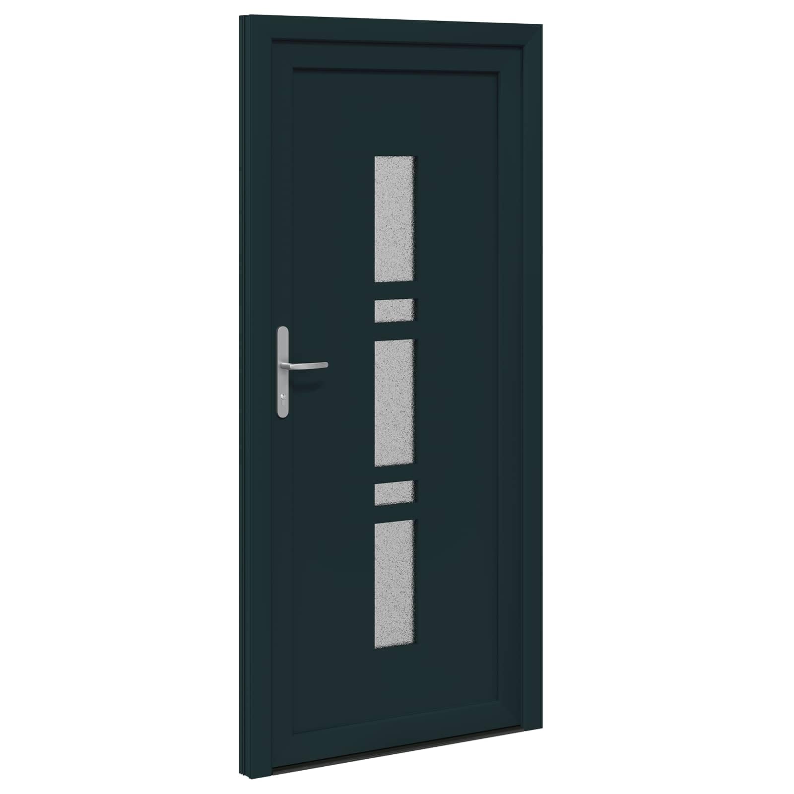 Vordertür Anthrazit 98 x 200 cm PVC Haustür mit Glas, Einbruchhemmend, Wärmedämmung, Schallschutz, inkl. Schloss, Beschlag, Zarge, Rahmen für Neubau und Renovierung