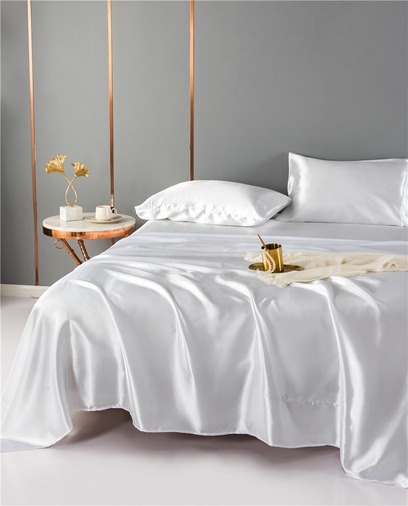 Miniatura 2 de KACEMOO Juego de sábanas de satén de tamaño matrimonial, juego de sábanas de satén con estampado suave y refrescante, 4 piezas de ropa de cama de