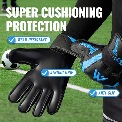 Malker Goalkeeper Gloves Football Gloves with Super Grip Palms Non-slip Abrasion-resistant Latex Palm Double Layer Wristband Protection Soccer Goalie Glove for Kids Youth Adult Blue Size 8 Malker Goalkeeper Gloves Football Gloves with Super Grip Palms Non-slip Abrasion-resistant Latex Palm Double Layer Wristband Protection Soccer Goalie Glove for Kids Youth Adult Blue Size 8