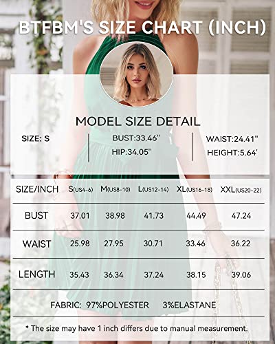 Btfbm Women 2023 Summer Casual Halter Neck A-Line Dress Sleeveless Belted Swing Pleated Cocktail Party Beach Mini Dresses(Solid Green, Large) #TOP5