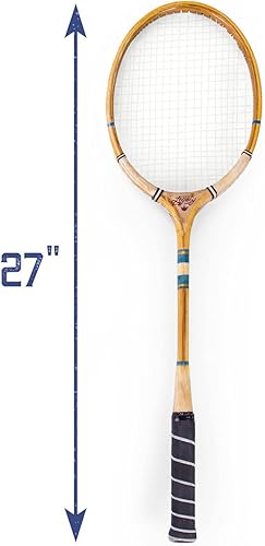 Miniatura 6 de Juego de bádminton vintage de lujo para 2 jugadores, incluye 2 raquetas de madera y 2 volantes