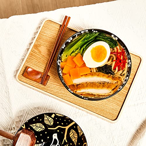 2 Pieces Ceramic Large Ramen Bowls Ceramic Noodle Soup Bowl Cereal Porcelain Bowls Pasta Serving Bowl Sets Round Ramen Bowls With Spoons Chopsticks Rack For Noodles Soup Salad Rice Pasta (Black) #TOP4