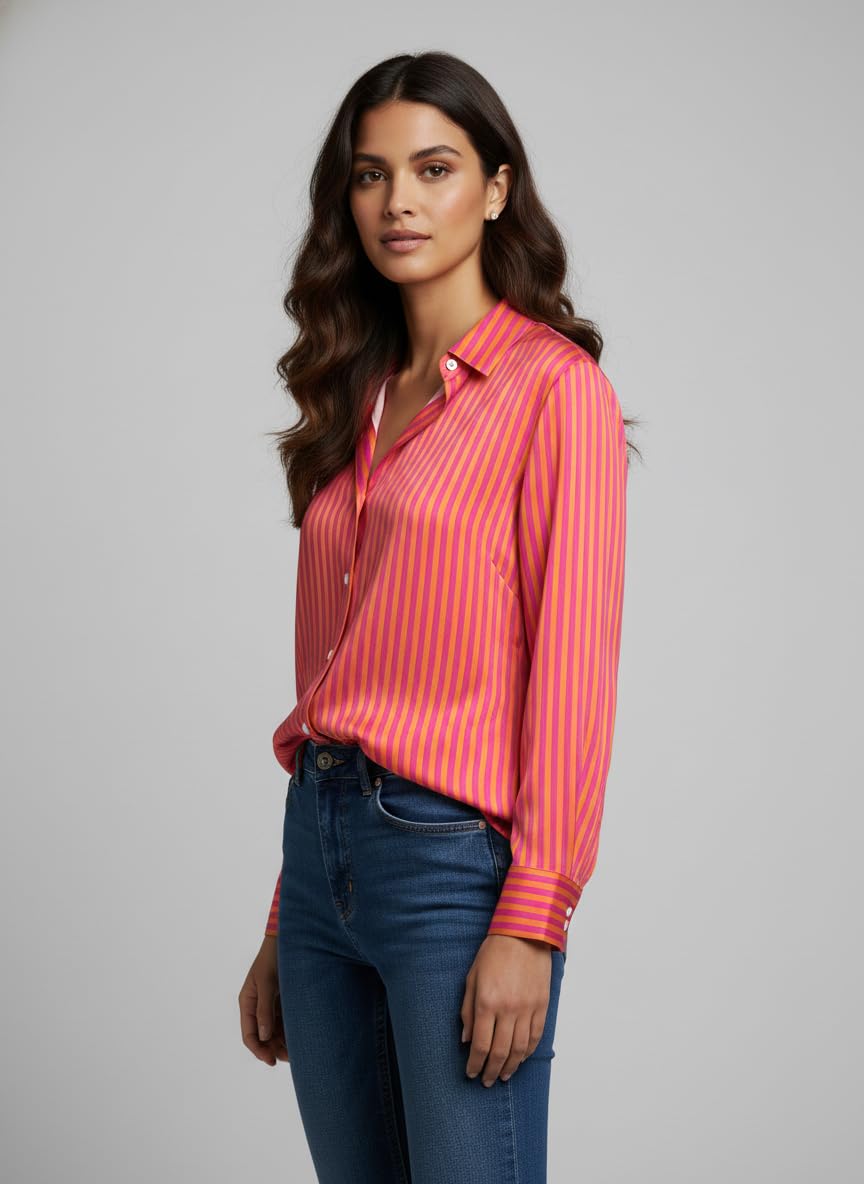ANNI Designer Bedrucktes Damenhemd aus Baumwollmischgewebe, langärmelig, normale Passform, Hemdkragen, legere Bürokleidung, elegante Western-Kleidung für den Alltag, Hochzeit, Party