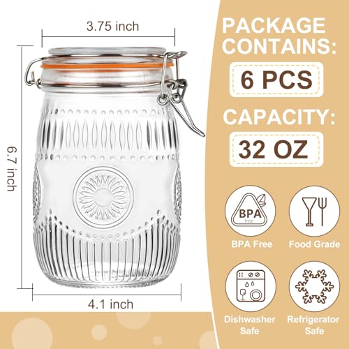Image of 32 oz Glass Jars with Airtight Lids, 6 Pack Wide Mouth Mason Jars