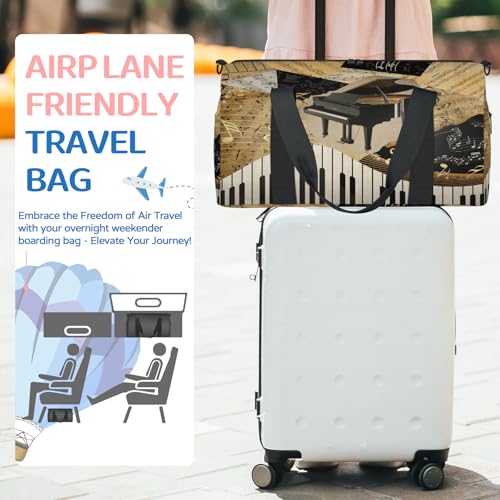 Treble Clef And Sheet Music Sports Duffle Bag for Women Men Waterproof Overnight Weekender Bag with Adjustable Strap Travel Tote Bags for Beach Yoga Work Dance Swim3