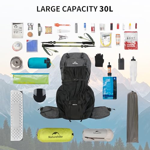 Image of Naturehike 30L Rock 2.0 Upgraded Internal Frame Hiking Backpack for Outdoor Camping Travel Backpacking, Ultralight with Rain Cover Backpack for Adults(Black /M /30L)