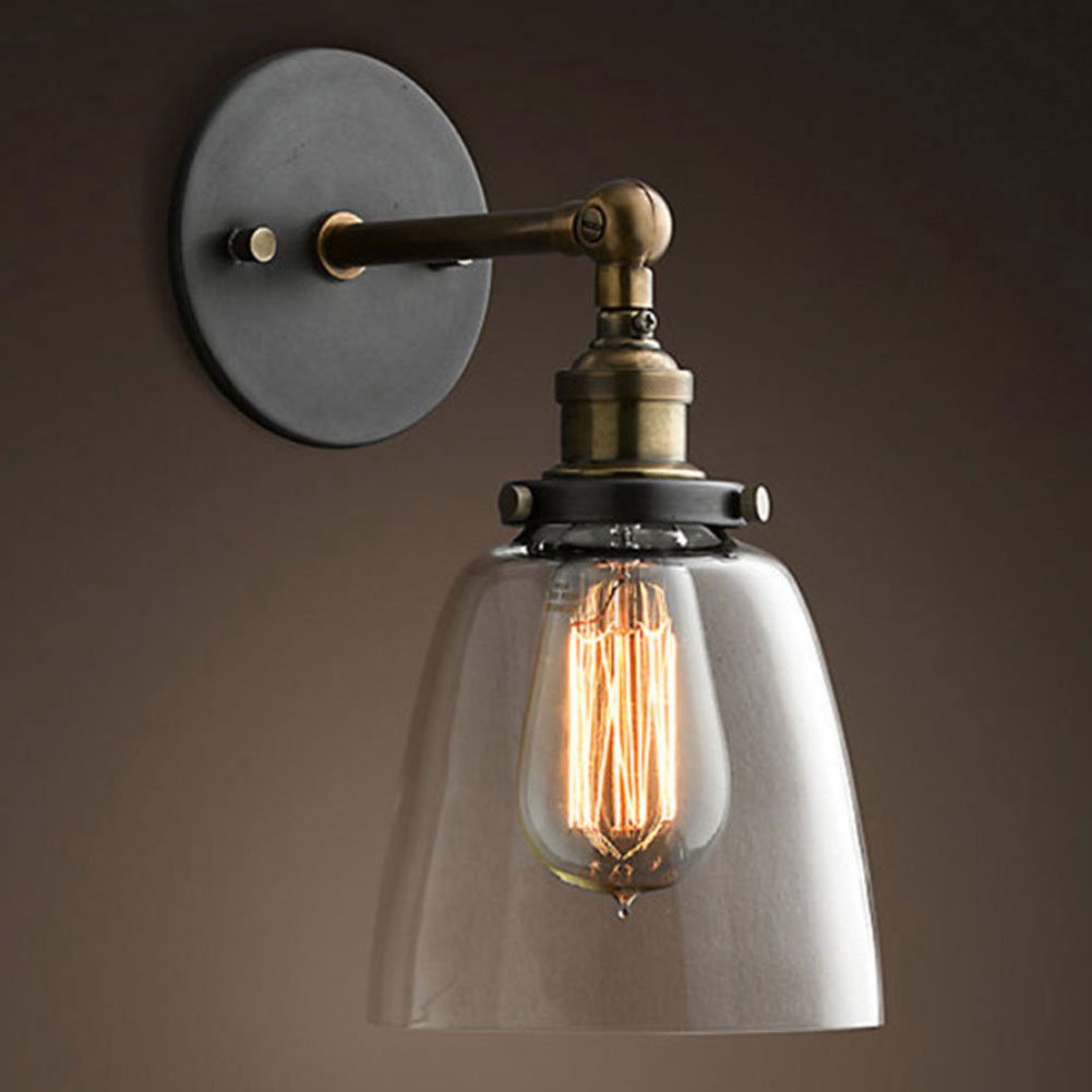 Vintage industriale Rame Vetro paralume della lampada da parete Bowl Forma Ambra